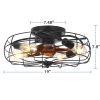 19 in. 4-Lights Indoor Black Wood Grain Industrial Metal Cage Enclosed Ceiling Fan and Light Kit, Remote