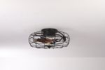 19 in. 4-Lights Indoor Black Wood Grain Industrial Metal Cage Enclosed Ceiling Fan and Light Kit, Remote