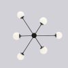 Modern American Style Chandelier, Wrought Iron Paint+Glass Lampshade, Black Dining Room Chandelier, 6 Bulbs (Excluding Bulbs)