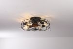 19 in. 4-Lights Indoor Black Wood Grain Industrial Metal Cage Enclosed Ceiling Fan and Light Kit, Remote